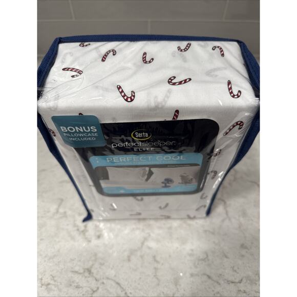 4 Pc CANDY CANES Twin Serta Perfect Sleeper Cooling Fabric Sheet Set Christmas - Picture 2 of 4